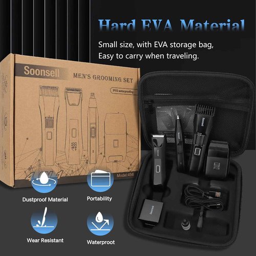 Soonsell Manscape Beard Trimmer for Men,Ball Shaver,Nose Hair Clippers,Electric Razor,Hair Clippers for Men,4 IN1 Men's Grooming Kit,LED Display,Waterproof,Wet/Dry Trimmer