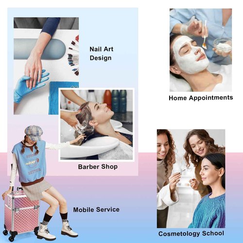 Stagiant Rolling Makeup Train Case Cosmetology Case on Wheels Travel Cosmetic Suitcase Trolley Makeup Luggage Storage Box 4 Tray with Lock Middle Layer Salon Nail Tech Cart Traveling Tattoo Case Pink