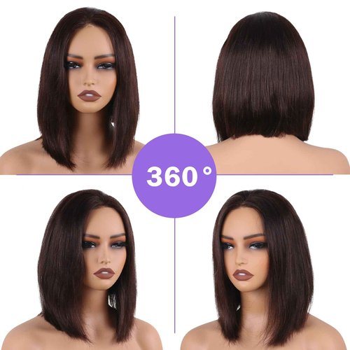 ManeMajesty Short Straight Wigs Human Hair,13X2 HD Lace Frontal Wigs 12A 100% Brazilian Remy Human Hair Wig for Women, Natural Color 12 Inch