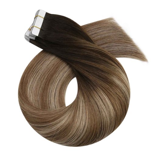 Moresoo Tape in Hair Extensions Real Human Hair Brown Hair Extensions Tape in Extensions Balayage Brown and Blonde Remy Glue in Extensions Straight Silky Hair 40Pcs 100g 18 Inch
