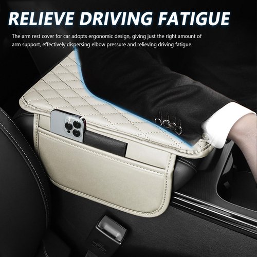 Upgraded Car Center Console Cover,Microfiber Leather Car Armrest Cover Cushion with 2 Storage Bags,Universal Car Armrest Storage Box Car Interior Accessories for Most Vehicles (Light Beige)