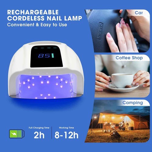 UV LED Nail Lamp 96W, Rechargeable UV Light for Gel Nails with Metal Base, Auto Sensor and 4 Timer Settings, Salon Quality UV Nail Light(White)