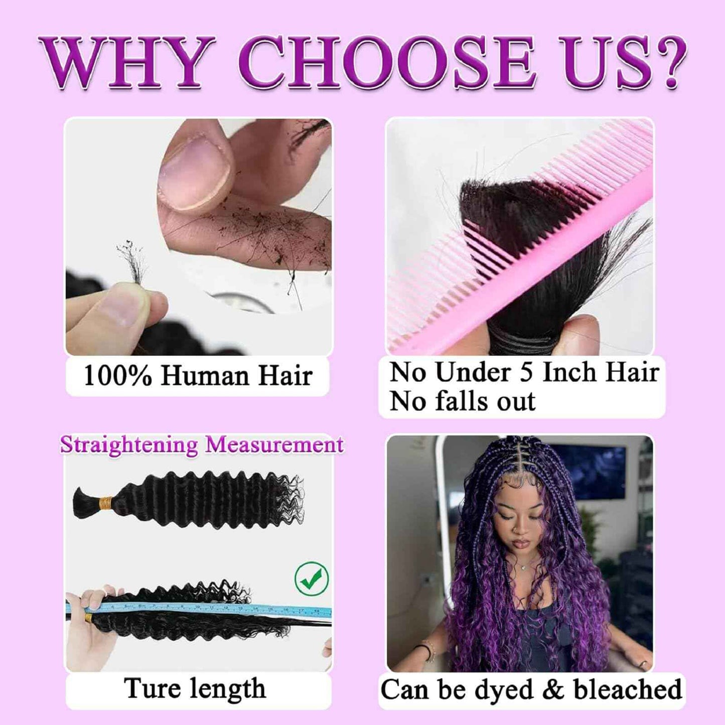 26 Inch Deep Wave Human Braiding Hair for Boho Braids Human Hair Curly Unprocessed Brazilian Virgin human boho braiding hair Extensions 3 Braids/Pack 110g Boho Hair for Braiding No Weft Natural Color