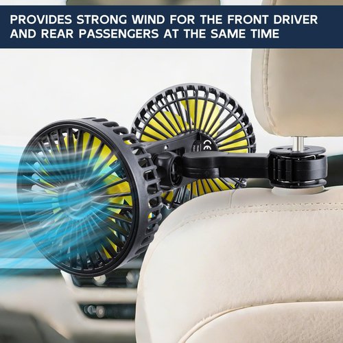 XOOL Car Fans for Backseat - Dual Head USB Cooling Car Fan for Kids, 360° Rotatable Car Rear Headrest Fan, Air Circulation Fan with Adjustable Clip for Vehicles SUV RV Truck