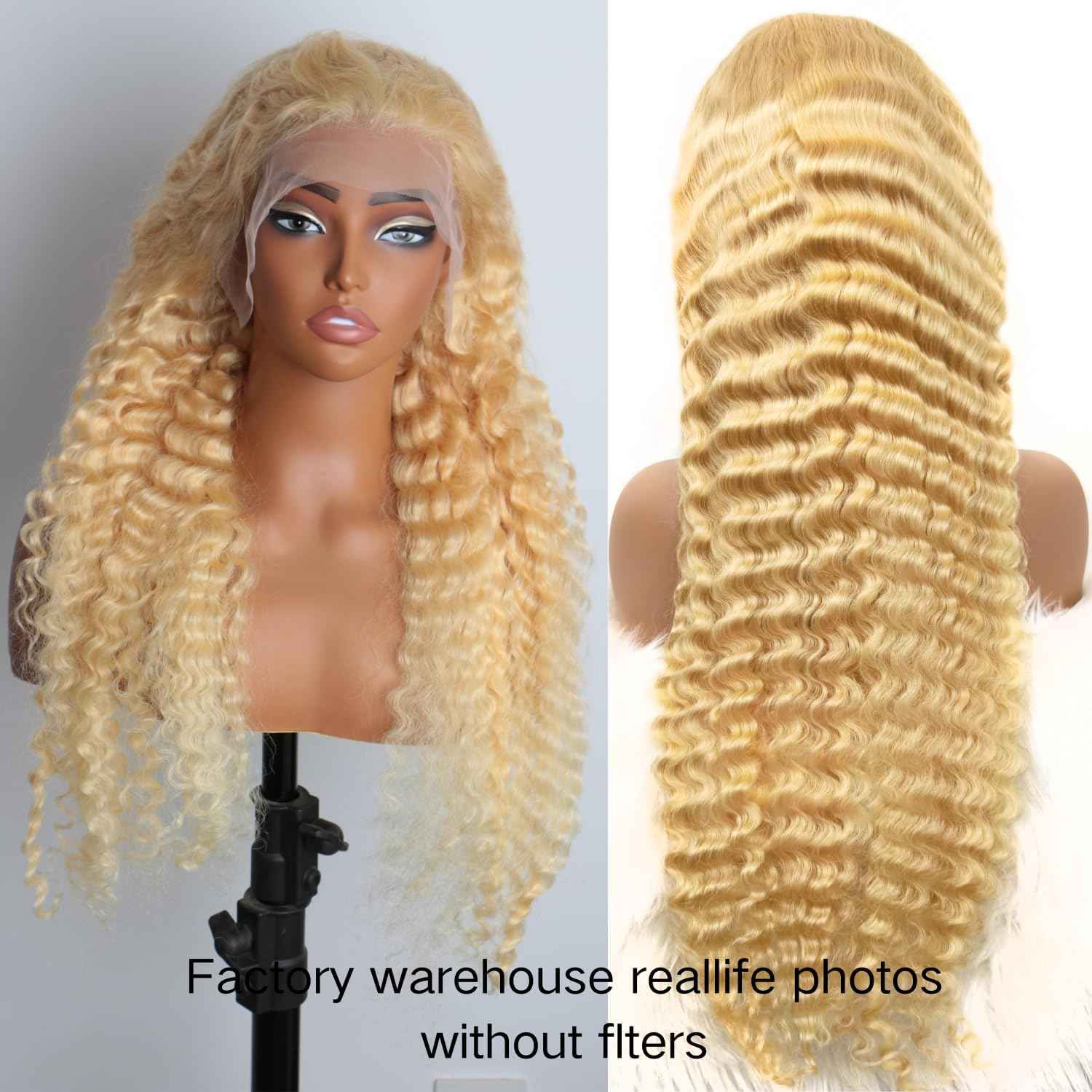 Grcabeir 613 13x6 Lace Front Wig Human Hair 20 Inch Blonde Wig Human Hair 613 Deep Wave HD Lace Front Wigs 200% Density Pre Plucked With Baby Hair for Women