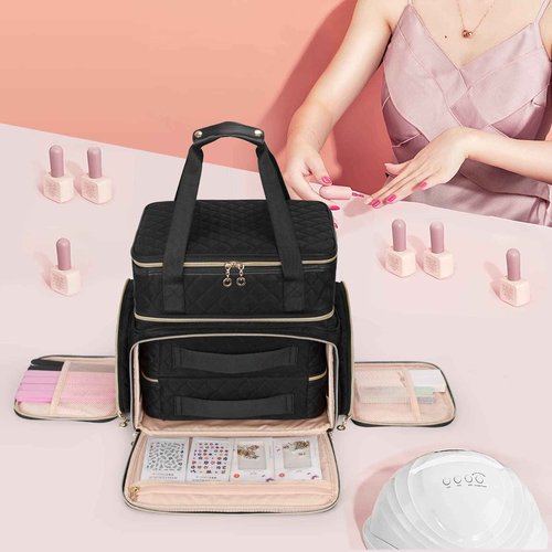 Ethereal Extra Large Polish Organizer Case Holds 70+ Bottles (15ml/0.5 fl.oz) UV lamp, Detachable Nail Bag with 2 Removable Pouches Fits Nail Suppiles, Nail Accessories
