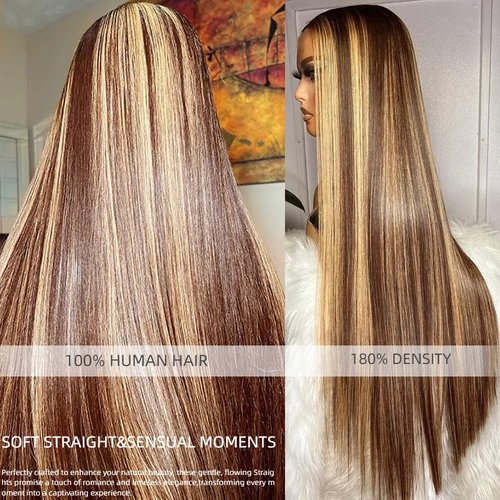 Kineko Honey Blonde Wig Human Hair 13x4 Straight Lace Front Wigs Human Hair Ombre Highlight Honey Blonde HD Lace Front Wig Human Full Frontal Glueless Wigs Human Hair Pre Plucked P427 Colored 20Inch