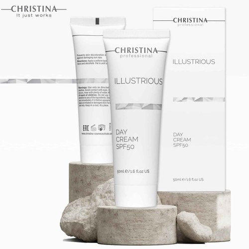 Christina - Illustrious - Day Moisturizer with SPF 50 – Sunscreen Cream for Face with Advanced Hydration and Sheen Support – Moisturizing Cream for Radiance & Tone – Daily Use for Neck & Face – 50ml