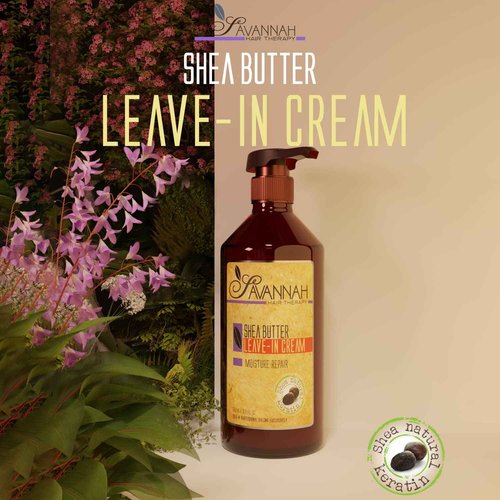 Savannah Hair Therapy Bundle: Shea Butter Shampoo 16.9 oz (500ml) + Conditioner 16.9 oz (500ml) + Leave-in-Cream 16.9 oz (500ml), for All Types of Hair, Natural Keratin Treatment