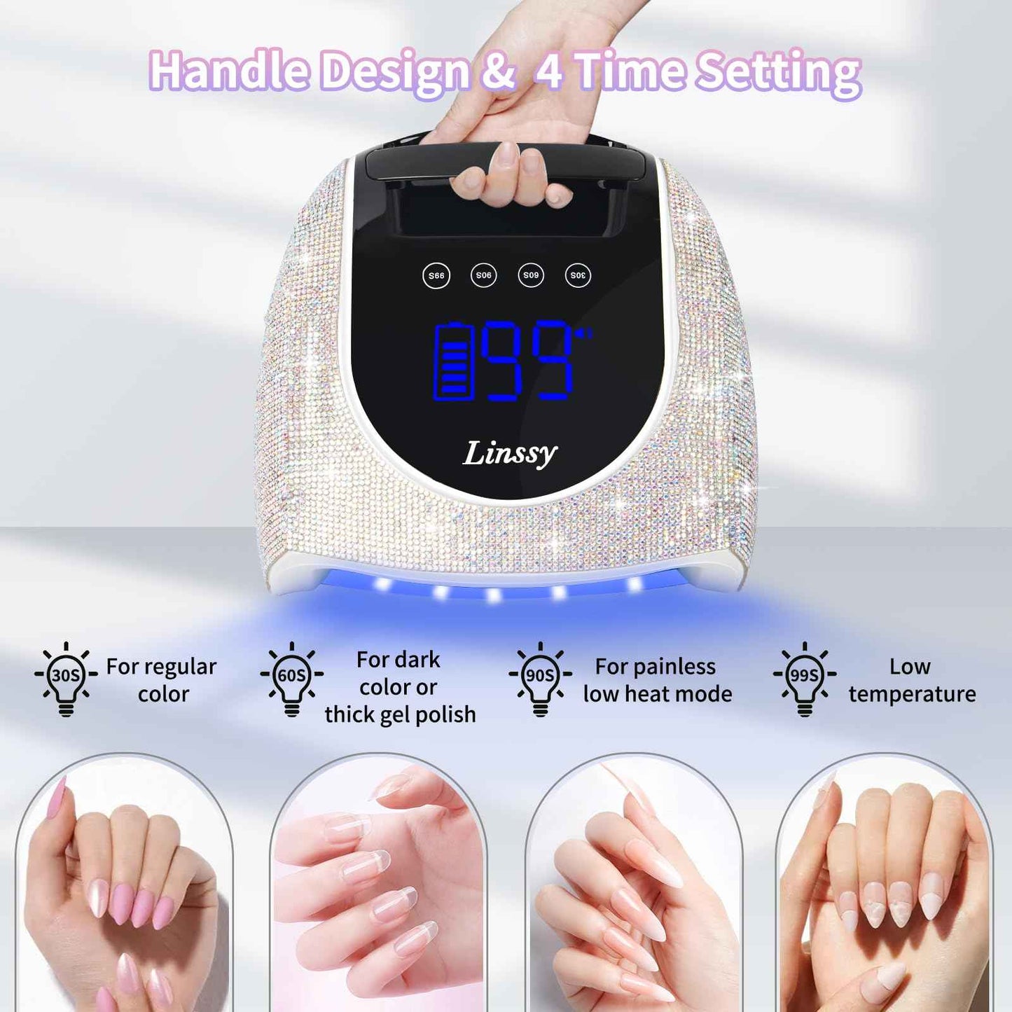 Linssy 96W UV LED Cordless Nail Lamp,Nail Dryer with 42 Beads,UV Light for Gel Nails Manicure for Fingernails & Toenails,Professional LED Nail Lamp for Salons with 4 Timers and Smart Sensor (Diamond)