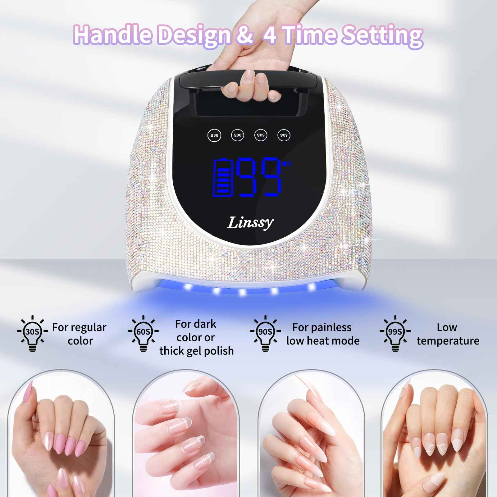 Linssy 96W UV LED Cordless Nail Lamp,Nail Dryer with 42 Beads,UV Light for Gel Nails Manicure for Fingernails & Toenails,Professional LED Nail Lamp for Salons with 4 Timers and Smart Sensor (Diamond)