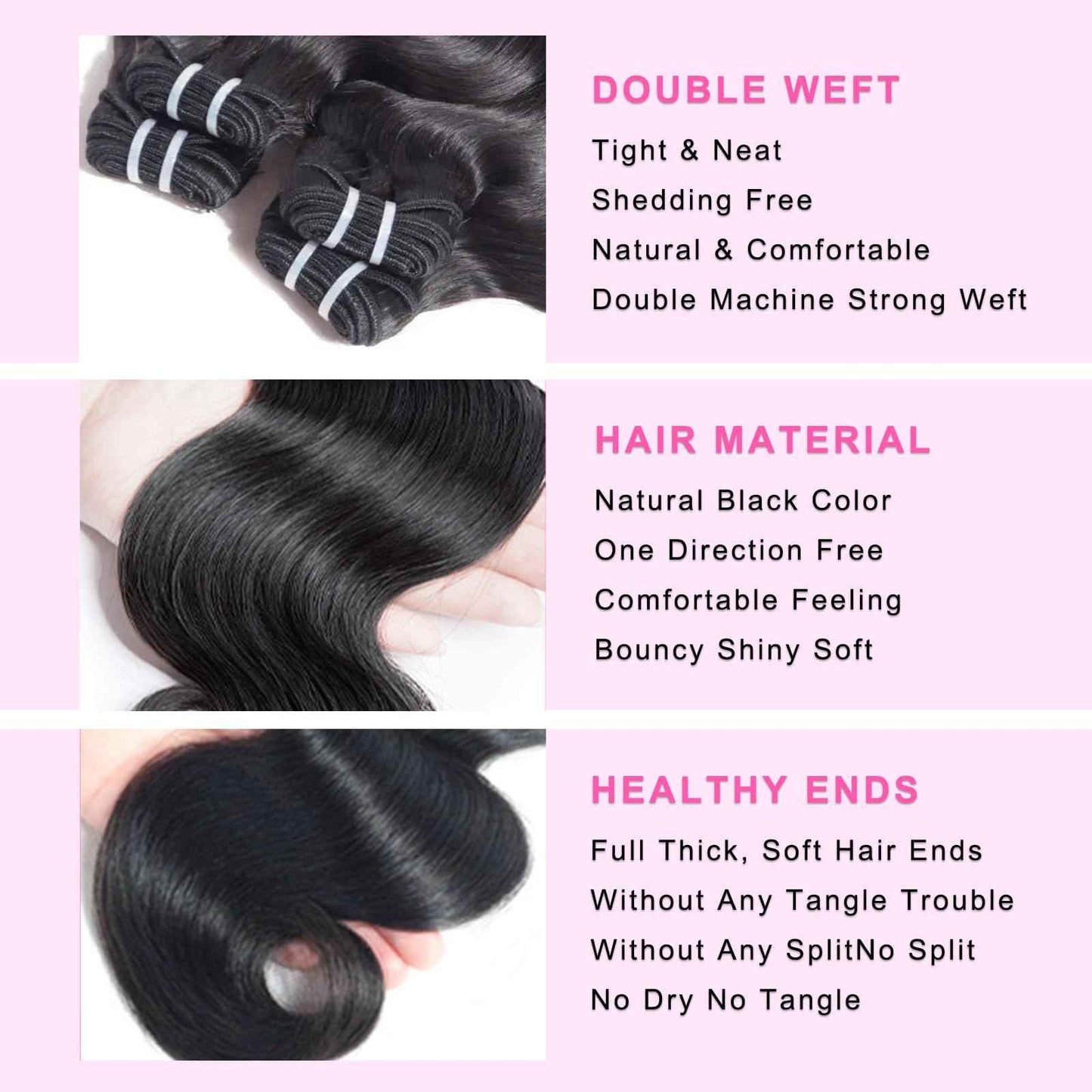 12A Human Hair Bundles 16 18 20 Inch Body Wave Bundles Human Hair 100% Unprocessed Brazilian Virgin Hair Real Human Hair Extensions Natural Black