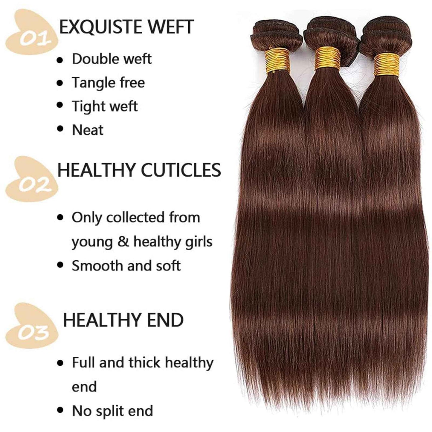 Habiliana Bundles Human Hair 26 28 30 Inch Straight Dark Brown 4 Human Hair Bundles 11A Unprocessed Brazilian Virgin Quick Weave Hair Extensions for Black Women
