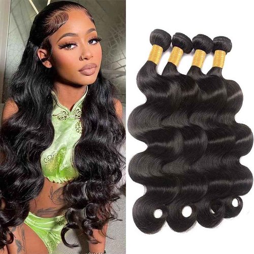 Human Hair Bundles Body Wave 20 22 24 26 Inch 100% Unprocessed Brazilian Body Wave 4 Bundles Human Hair Extensions for Women Quick Weave Natural Color