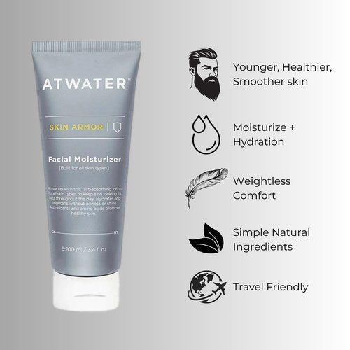 ATWATER Daily Skin Essentials Bundle, Complete Men's Skincare Kit with Award-Winning Face Moisturizer, Eye Cream and Body Scrub Bar - 3 Piece Set