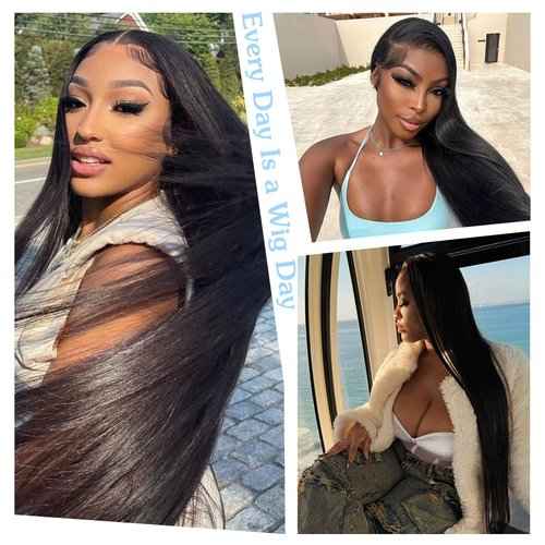Atohallan 13x4 Straight Lace Front Wigs Human Hair 24 Inch Pre Plucked Human Hair Wig Glueless 180% Density HD Transparent Lace Frontal Wigs Human Hair for Black Women Natural Color(24 Inch)