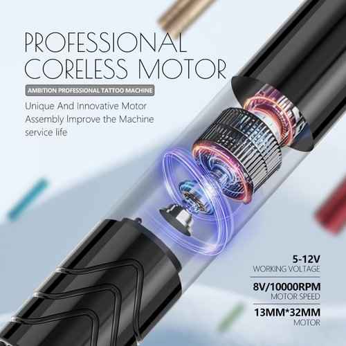 Ambition Rotary Machine Pen Tattoo Cartridge Gun with 1600mAh Touch Screen Tattoo Battery with Coreless Motor Tattoo Equipment Supply for Tattoo Artists