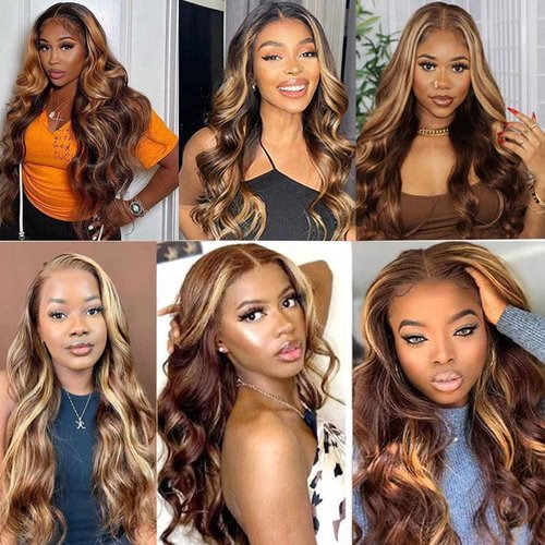 yamduly Honey Blonde Lace Front Wig Human Hair 13x4 HD Transparent 4/27 Highlight Ombre Lace Front Wigs Human Hair Pre Plucked With Baby Hair 180% Density Glueless Wig 18 Inch