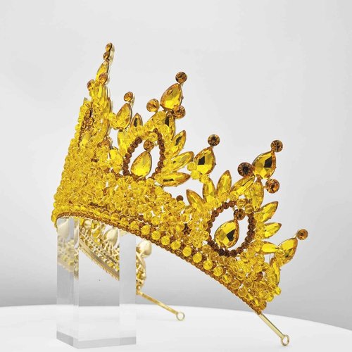 Tall Pageant Crowns for Girls Yellow Stones Royal Queen Tiaras for Adult Extra Large Wedding Headband Princess Quinceanera Prom Costume Cosplay Headpieces