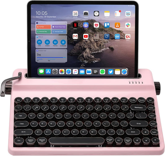 YUNZII QL75 Wireless Typewriter Hot Swap Retro Mechanical Keyboard,Punk Round Keycaps,RGB Backlit QMK/VIA Programmable, Multi-Device Keyboard with 2.4GHz/Type-C/BT5.0 (White, Cocoa Cream V2 Switch)