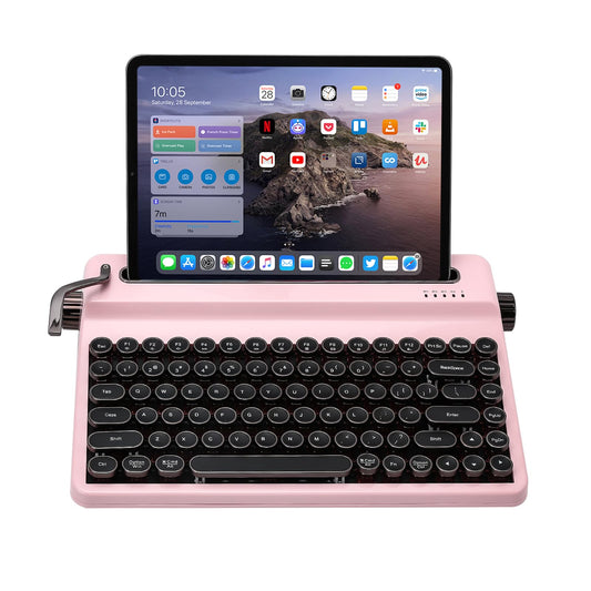 YUNZII QL75 Wireless Typewriter Hot Swap Retro Mechanical Keyboard,Punk Round Keycaps,RGB Backlit QMK/VIA Programmable,Multi-Device Keyboard with 2.4GHz/Type-C/BT5.0 (Pink, Cocoa Cream V2 Switch)