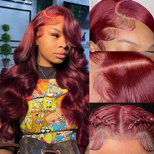 Burgundy Body Wave Human Hair Wigs Glueless Lace Front Wig 150% Density Pre Plucked Hair for Black Women (16inch, 13x4 lace front wig)