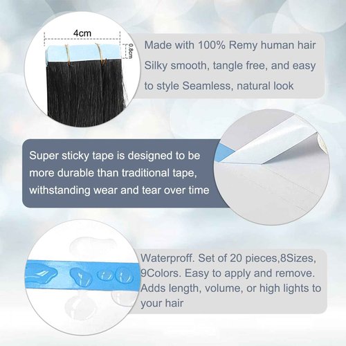 Tape in Hair Extensions Human Hair 100% Remy Hair 20pcs 50g/Pack Straight Seamless Invisible Skin Weft Extensions Easy to Apply and Style (#613 Bleach Blonde, 24 Inch)