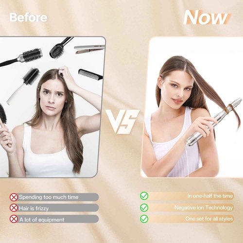[500 Million Negative lons] Hair Dryer Brush 6 in 1, 140,000 RPM One Step Professional Hot Air Brush Set for Fast Drying, Curling Drying, Straightening Combing, Best for Straight and Wavy Hair