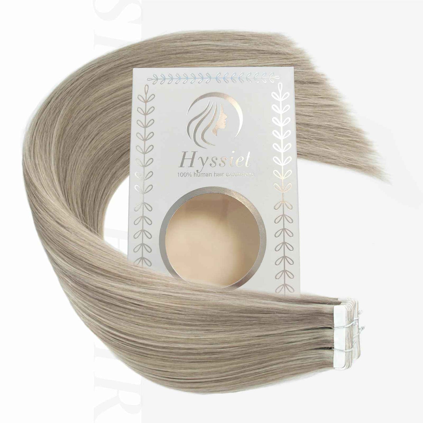 Hyssiet Tape in Hair Extensions Human Hair, 20pcs 50g 14 Inch Ash Blonde Highlighted Bleach Blonde Human Hair Tape in Extensions, Invisible Silky Straight Tape in Hair,Natural Thick Real Human Hair