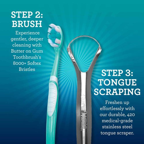 GuruNanda 7-Step Regimen 1.0 - Oil Pulling, Toothbrush, Tongue Scraper, Floss, Water Flosser, Mouthwash, Whitening Strips for Complete Oral Care (Pack of 8)