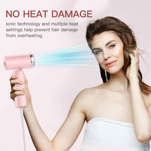 Webeauty Hair Dryer, [Super Mini] Ionic High-Speed Travel Blow Dryer with Diffuser 200 Million Negative Ions, 110,000RPM Brushless Motor for Home Salon Fast Drying Portable Lightweight, Pink