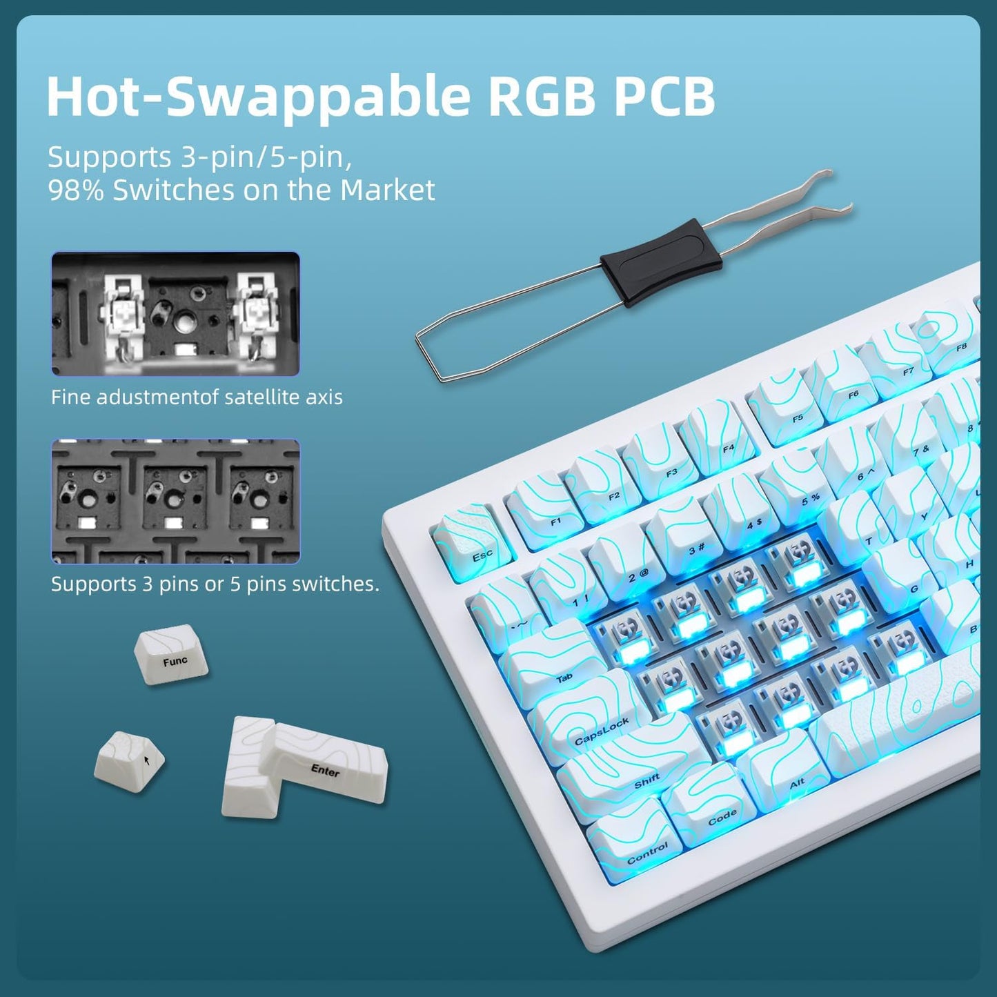 ZORNHER ZH870 Wireless Mechanical Gaming Keyboard,80% White Custom Creamy Sound Keyboard with White Spider Web IMD PC Keycaps,Pre-lubed Linear Switches,Hot-Swappable,RGB Backlit