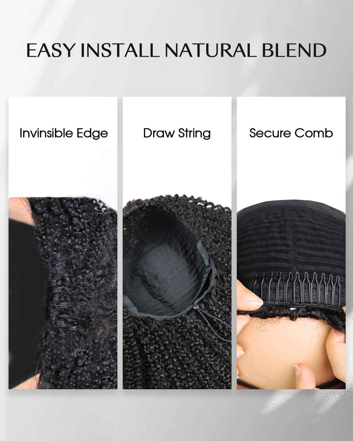 Kinky Curly Half Wig Human Hair 200% Density Wear and Go Glueless Wigs Human Hair Half Wigs with Drawstring 3 In 1 Flip Over Headband Wig for Women Beginner Friendly 20 inch