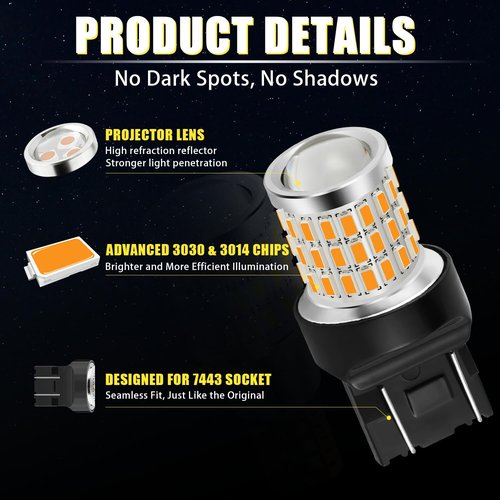 iBrightstar 7443 LED Bulb Amber, 7440 LED Turn Signal Bulbs Super Bright for Blinker Lights and Turn Signal Lights, 2 Pack