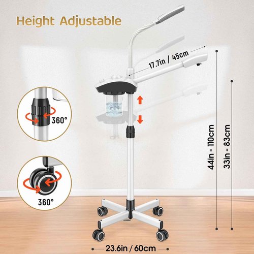 Professional Facial Steamer by Kingsteam - 2 in1 Face Steamer with 5X Magnifying Light Arm, Ozone Facial Steamer on Wheels, Nano Water Mist, High Volume Steam for Baber, Salon and Home use, White