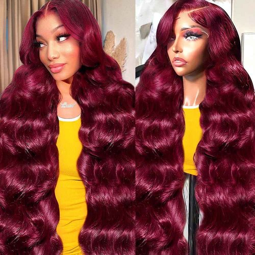 Nollipopco 30inch 99j burgundy lace front wigs human hair 13x6 HD Body Wave Lace Front Wigs Human Hair 200 Density Pre Plucked Glueless Frontal Wigs Human Hair for Black Women