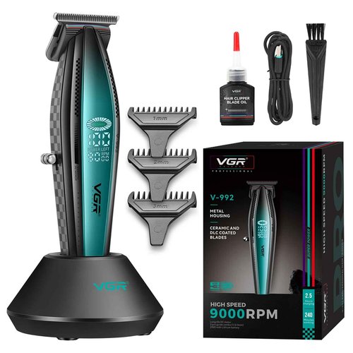 VGR 992 Professional Hair Trimmer for Men Versatile Cordless Zero Gapped Line Up Clipper for Beard Hair T Blade Barber Trimmer Metal Body 9000 RPM Rechargeable 240-Minute Run Time