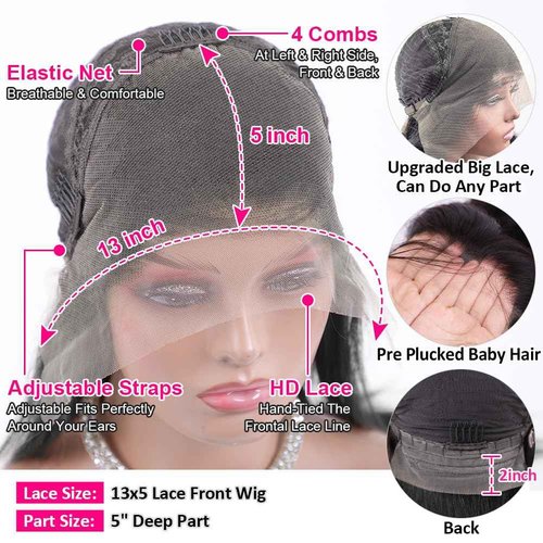 Wingirl 13×5 Lace Front Human Hair Wigs for Women 12A HD Transparent Body Wave Lace Front Wigs Human Hair Pre Plucked Bleached Knots (18 Inch (Pack of 1), 220% 1B# Color)