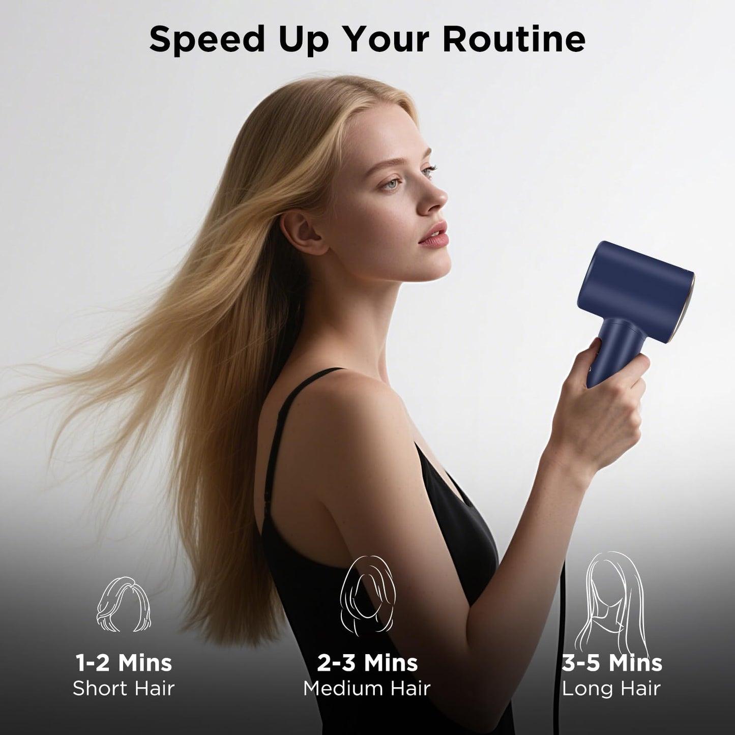 Hair Dryer, PARWIN PRO BEAUTY Fast Drying Blow Dryer with Diffuser, 110,000 RPM High Speed Hair Dryer with HD Display, 200 Million Negative Ions for Frizz Smoothing, 2 Speeds & 3 Temps, Prussian Blue