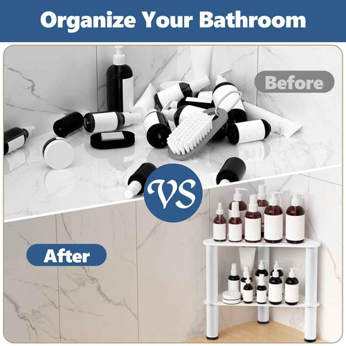 WINSTECK Upgraded Rust-Proof Metal Corner Shower Foot Stool for Shaving Legs, Shower Foot Rest Bench for Inside Shower with Storage Shelf, Small Step Stools, Non-Slip Bath Stool (White)