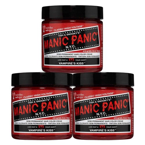 MANIC PANIC Classic Vampire's Kiss Semi Permanent Hair Color - Medium Red Hair Dye for Women & Men That Lasts 4-6 Weeks - Vegan, Ammonia & Cruelty-Free - Create & Mix Custom Shades (4oz / 3pk)