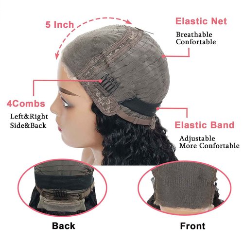 Glueless Wigs Human Hair Pre Plucked Pre Cut 5x5 HD Lace Closure Wigs Human Hair Deep Wave Wig Human Hair Wigs For Black Women Closure Wigs Human Hair 180% Density Natural Color