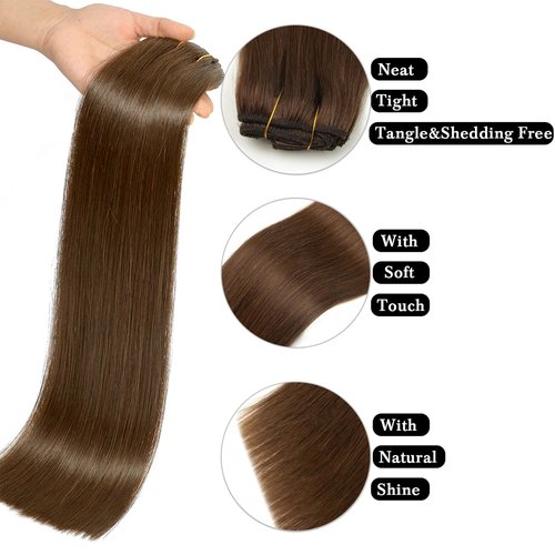 Medium Brown Clip in Hair Extensions Real Human Hair 24 Inch for Women Invisible Straight Seamless Clip in Hair Extensions Human Hair 8pcs Double Weft 90g (#4 Medium Brown, 24 Inch)