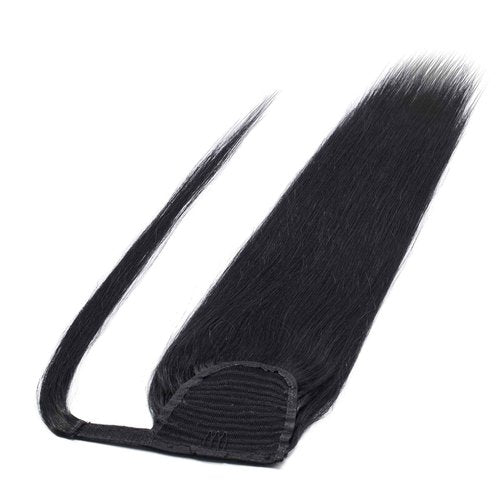 S-noilite Ponytail Extension Human Hair Wrap Around Black Clip in Pony Tail Hair Pieces with Magic Paste Clip on Ponytails Hair for Women 18inch 90g-Jet Black