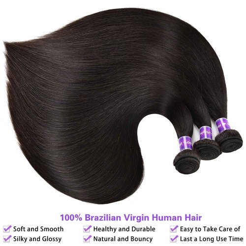 10A Human Hair Bundles Straight Hair Bundles Brazilian Straight Human Hair Bundles 18 20 22 24 Inch 100% Unprocessed Virgin Weave 4 Bundles Human Hair Raw Remy Hair Bundles Deals Natural Black