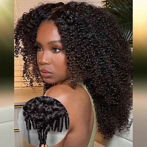 sterly V Part Wig Human Hair Glueless No Leave Out Upgrade U Part Wigs Burmese Curly Wig with Spiral End Deep Curly Wigs For Women Full Head Clip In Half Wigs 200% Density16inch