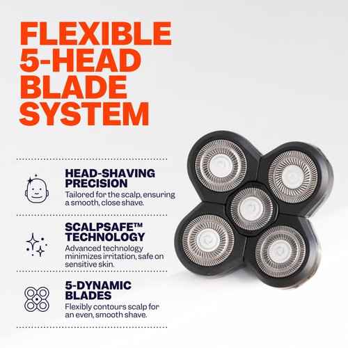 Freebird FlexSeries™ Shaver and Blade - Fast, Smooth, Water-Resistant Electric Head Shaver with 5 Flexible Blades, USB Rechargeable, Ideal for Bald Men and Women