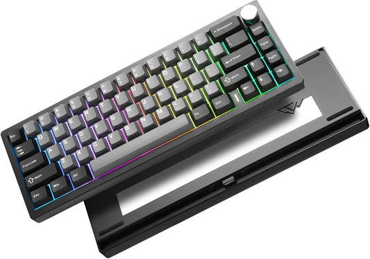 YUNZII AL68 Wireless Mechanical Keyboard,Full Aluminum CNC,60% Layout with Knob, QMK/VIA Software,Gasket Mounted,Hot Swappable,RGB Backlit,BT/2.4G/USB-C for Mac/Win (Silver, Cocoa Cream V2)
