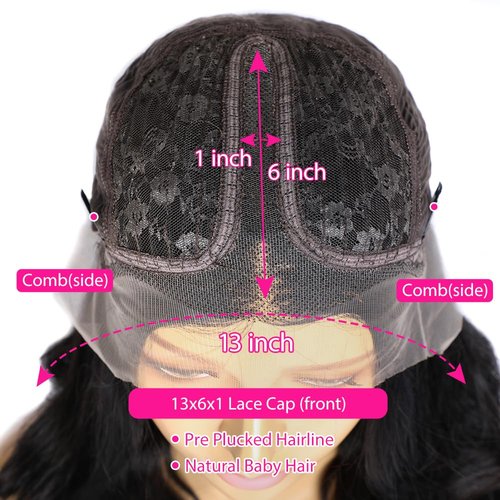 VIPbeauty Body Wave Human Hair 13x6x1 T-Part Ear-to-Ear Lace Front Wig Pre-Plucked with Baby Hair Natural Hairline 20 Inch 150% Density Glueless Natural Color Wig for Black Women