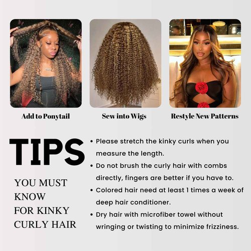 AUROO Honey Blonde Highlight Tight Kinky Curly Single Bundles Human Hair 22Inch, 100% Virgin Remy 12A Brazilian Curly Weave Bundles Human Hair Thick Track P4/27 Ombre Brown Colored Kinky Curly Bundles